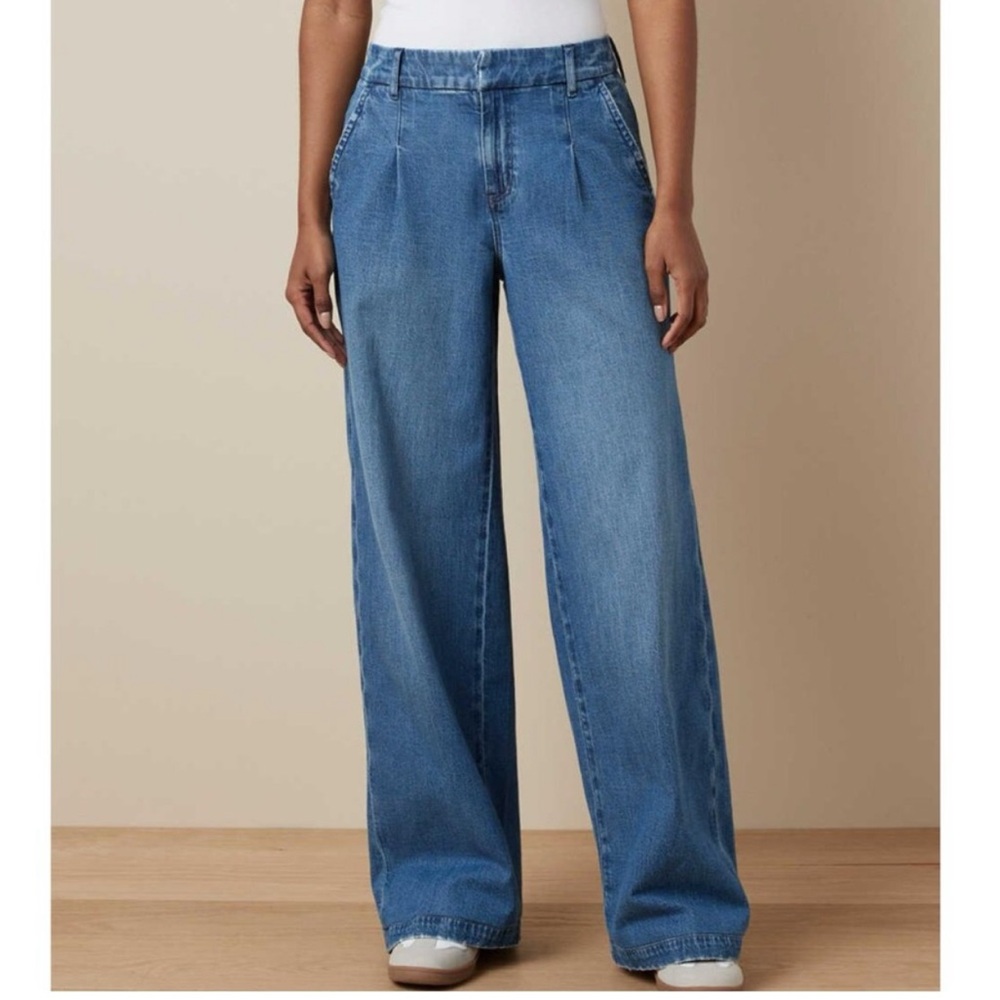 AE Dreamy Drape High Rise Baggy Wide Leg Lightweight Denim Pants 12 Long Pleated